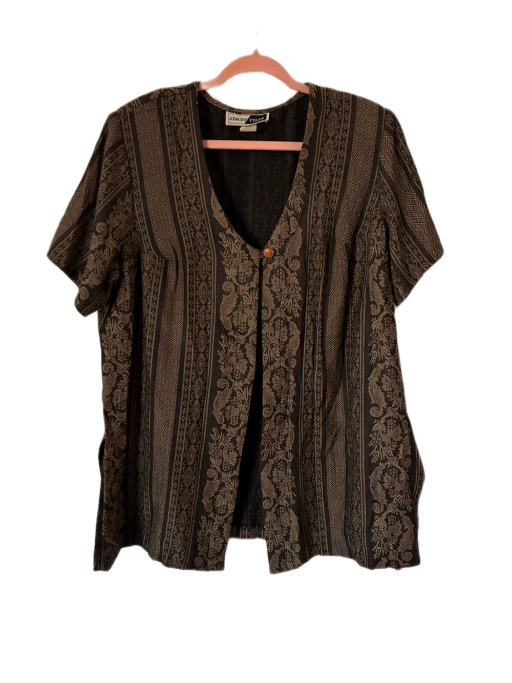 90s Vintage Stacey Tyler Woven Brocade Open Front Short Sleeve Jacket Tunic 18W